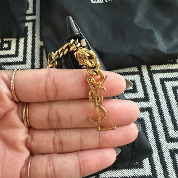 Saint Laurent Black Triangle Quilted Pouch Keychain - Picture 6 of 7